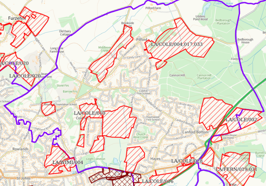 Housing sites in the Colehill area