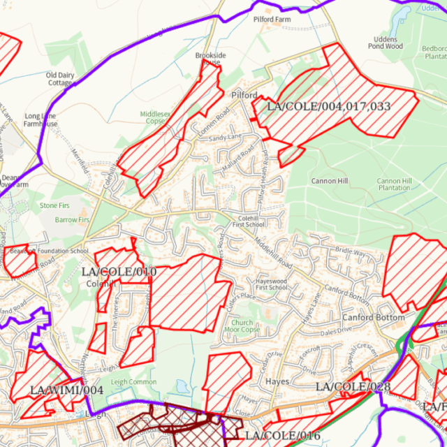 Housing sites in the Colehill area