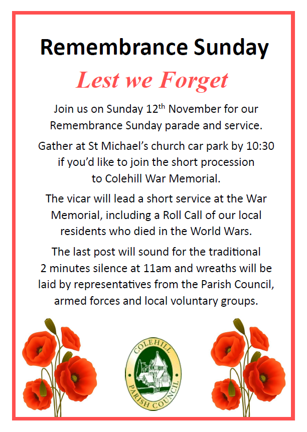 Remembrance Sunday 2023 Colehill Parish Council